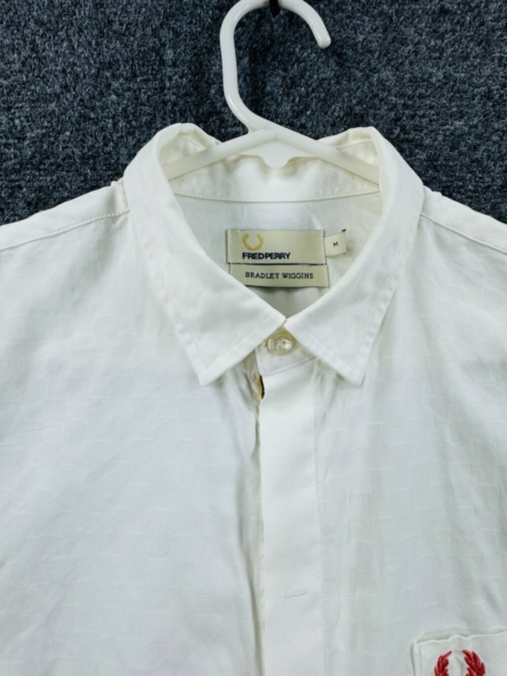 Fred Perry Bradley Wiggins White Button-Down Medium Short Sleeve Logo Mens Shirt
